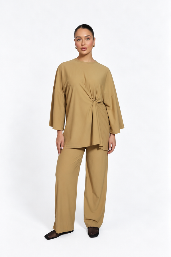 Golden sage knot burkini with wide pants